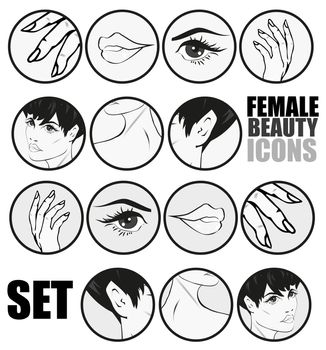 Female Beauty Icons Set Vector Retro Classic Comics Pin Up Style for web sites or presentations templates