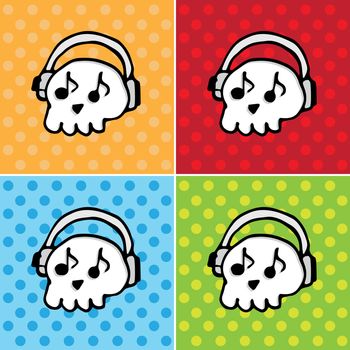 SCULL with headphones Pop art Music backgrounds vector icons collection