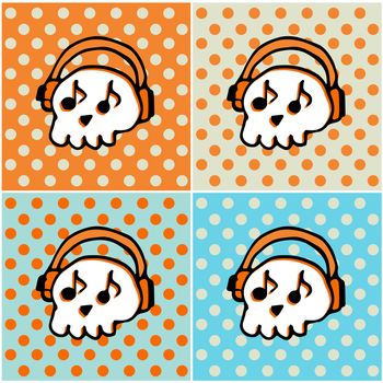 SCULL with headphones Pop art Music backgrounds vector icons collection