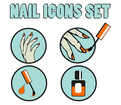 Pop Art Pin Up Nail polishing at the salon - Vector Icons Set isolated 