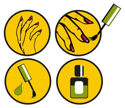 Pop Art Pin Up Nail polishing at the salon - Vector Icons Set isolated 