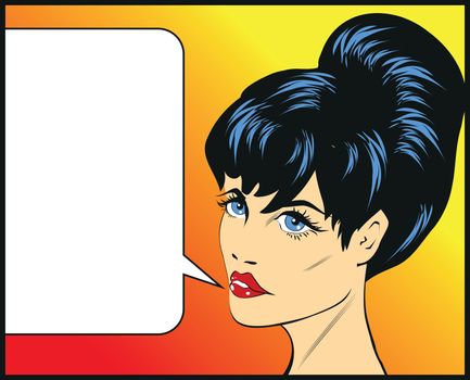 Retro pop art comics pretty girl vector illustration talking female face