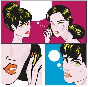  Illustration of a Retro Classic Comics Women Gossip or Buzz Female secrets