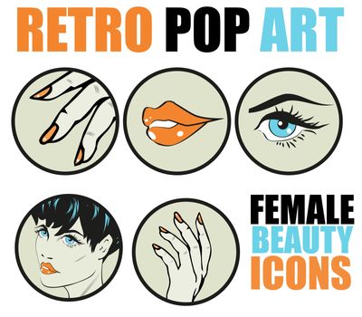 Pop Art Web site Icons Set - Beauty Woman Hand Nails Hair Face Lips Eyes Health Care and Cosmetic Signs Templates