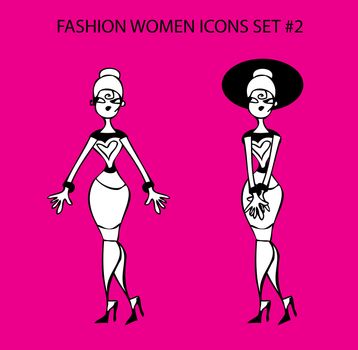 Fashion woman icon doodles tattoo girls part 1 fashionable lady