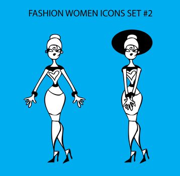 Fashion woman icon doodles tattoo girls part 1 fashionable lady