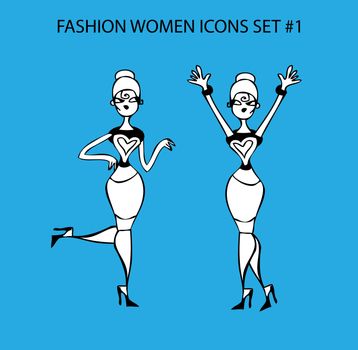 Fashion woman icon doodles tattoo girls part 1 fashionable lady