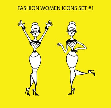 Fashion woman icon doodles tattoo girls part 1 fashionable lady