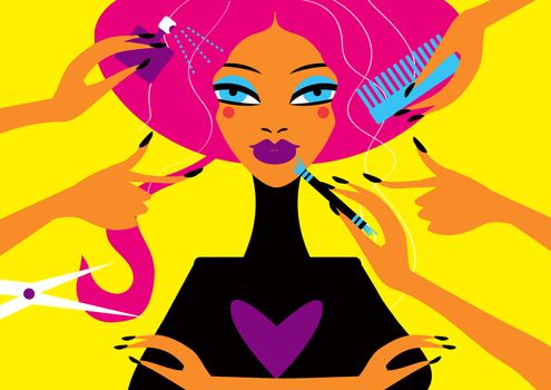 Woman in a beauty salon. Conceptual illustration magazine cover