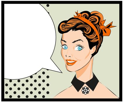 Popart comic 2 Love Vector illustration of surprised woman face with smile