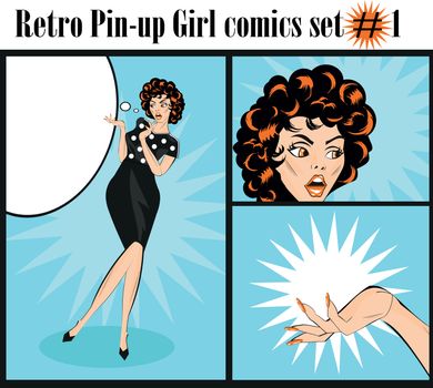 Retro pin-up girl bannners template collection cards posters vintage style 