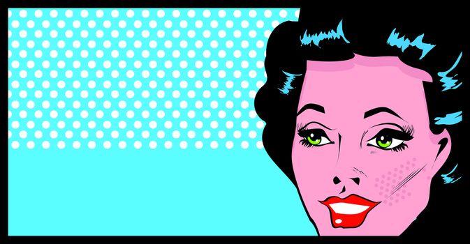 Cropped woman face pop art comic banner with Eyes Wide open 