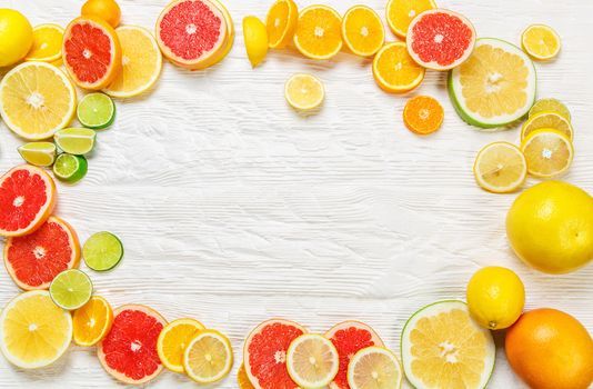 Frame from citrus fruits .  Background with copy space