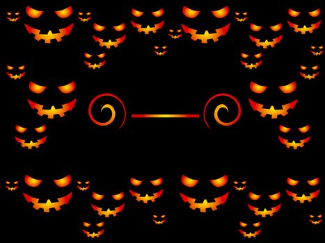 Frame background of Scary face of halloween pumpkin. Vector 