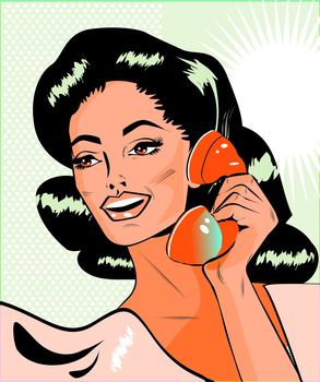 Lady Chatting On The Phone - Retro Clip Art 