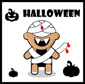 Halloween icon Zombie Mummy card poster background  Cute Halloween character - Mummy 