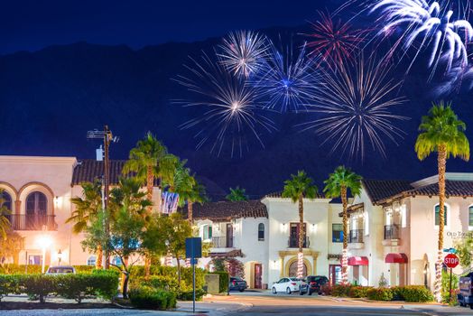 La Quinta Fireworks California, United States. La Quinta Old Town Holidays New Year Event Fireworks. Coachella Valley.