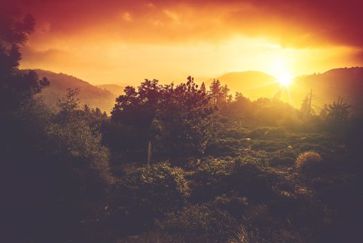 Mountains Sunset Scenery. San Bernardino Mountains in Southern California, United States. Beautiful Scenic Sunset.