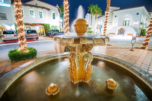 Old Town Fountain La Quinta. Southern California Architecture. Winter Time n the La Quinta, United States.