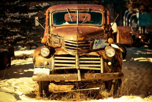 Rusty Aged Pickup Truck Abandoned in Colorado, United States.