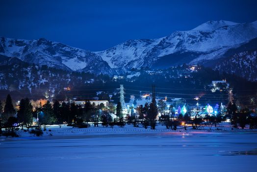 One Cold Winter Night in the Famous Estes Park, Colorado, United States.