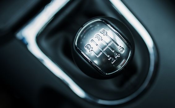 Manual 6-Speed Transmission Shifter. Modern Car Shifter.