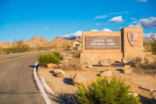 Joshua Tree National Park Entrance Sign and Ranger Station. California, United States.