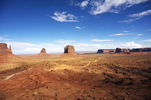 American Monuments Valley Landscape Panorama. Summer in Monuments Valley, Arizona, United States.