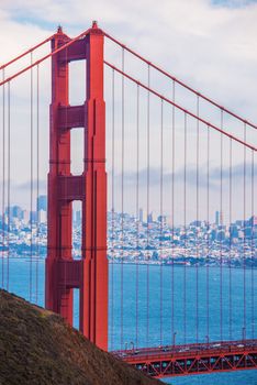 Scenic San Francisco Bay and the Golden Gate Bridge. Vertical Photography. San Francisco, California, USA.
