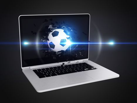 football destroy laptop, technology background, sport background