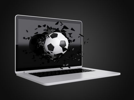 football destroy laptop, technology background, sport background