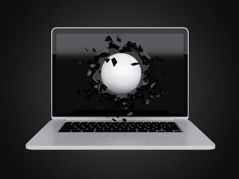 volleyball destroy laptop, technology background, sport background