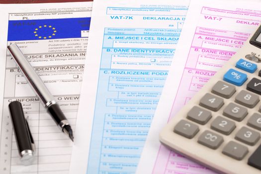 Vat tax - documents Polish with pen