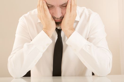 Office sales worker man overworked happy burn out tired