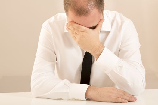 Office sales worker man overworked happy burn out tired