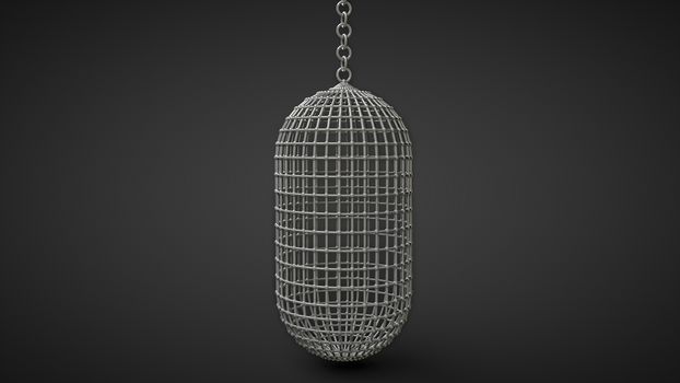 vertical man-riding cage for hanging prisoners capsule shape isolated on black background
