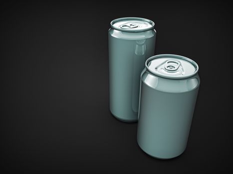 pair metallic beer cans with grey empty blank surfaces. template for placing design of beverage drinks.