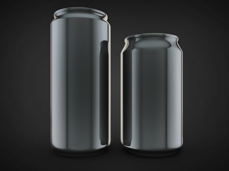 pair alluminium soda can front view empty design isolated black background.