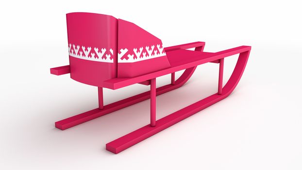 pink plastic sled with khanty siberian pattern decoration over white isolated background