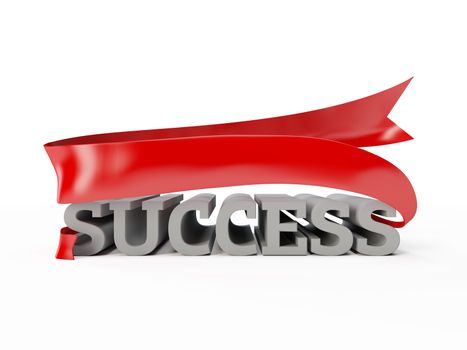 illustration of success word. luck, achievement, advancement, prosperity, eclat. display volumetric letters with red fluttering ribbon - flag cg render picture isolated on white background