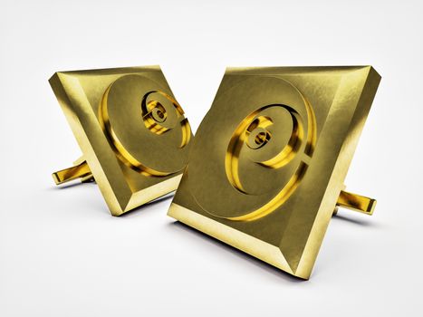 pair cufflinks gilded with engraved golden ratio isolated on white background