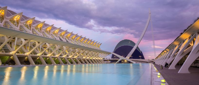 Valencia, Spain - Jan 18; 2016: The city of the Arts and Sciences designed by architect Santiago Calatrava on January 18th, 2016 in Valencia, Spain.