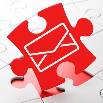 Finance concept: Email on Red puzzle pieces background, 3d render