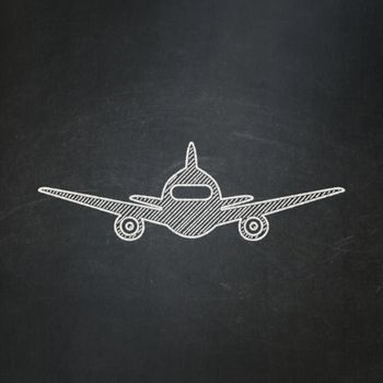 Vacation concept: Aircraft icon on Black chalkboard background