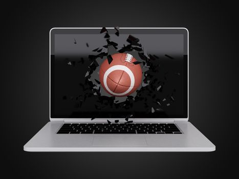 football destroy laptop, technology background, sport background