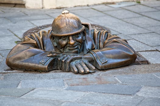 Statue "Man at work" in Bratislava in Slovakia