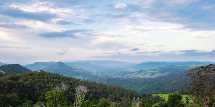 Mountain view of the Gold Coast Hinterlands in the late afternoon.