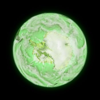 Antarctica on green planet Earth isolated on black background. Highly detailed planet surface. Elements of this image furnished by NASA.