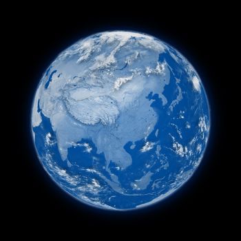 Southeast Asia on blue planet Earth isolated on black background. Highly detailed planet surface. Elements of this image furnished by NASA.
