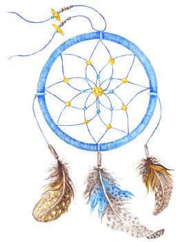 Watercolor hippie style accessory with beads and feathers